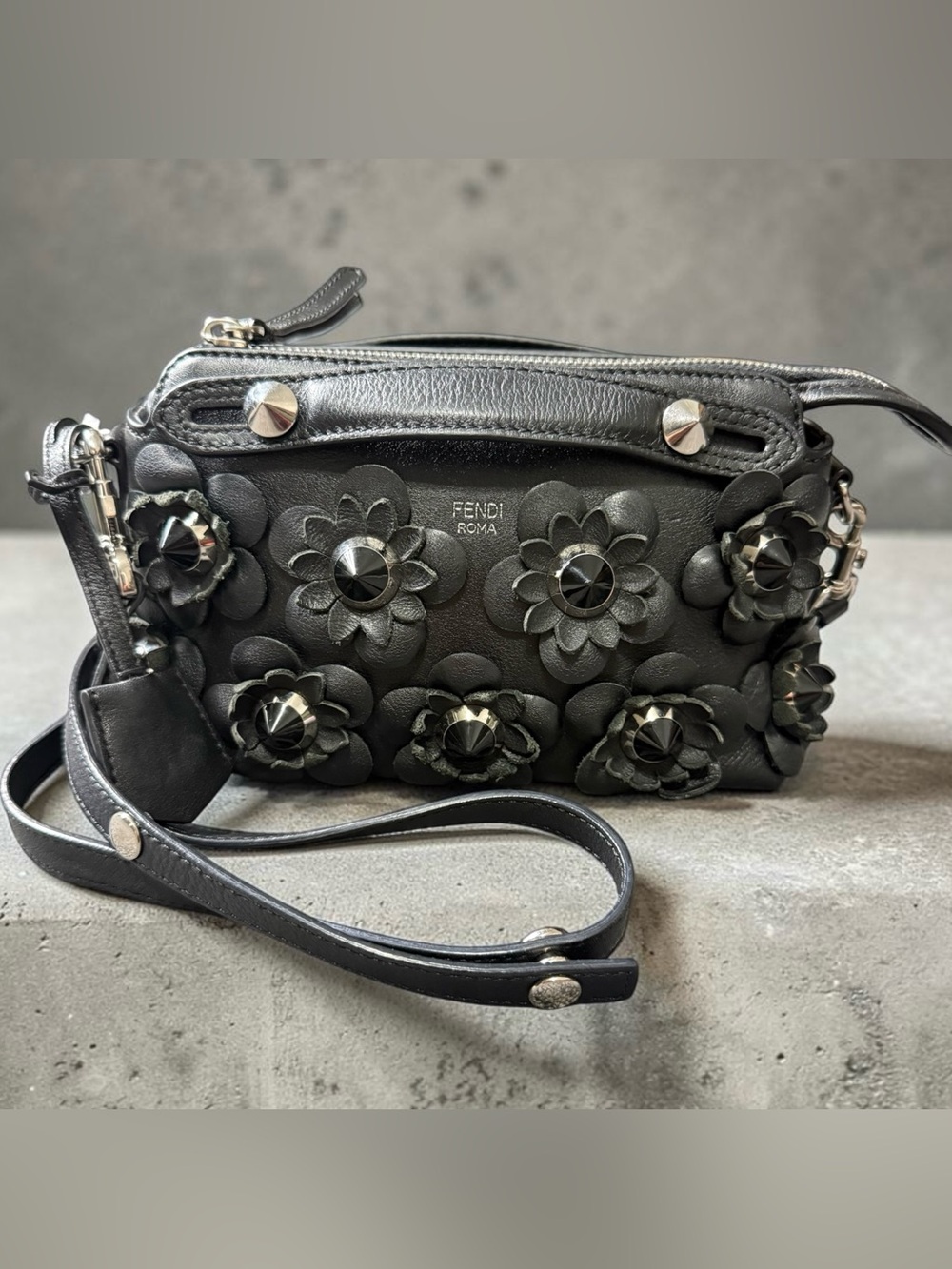 Fendi Black Floral-Appliqué Mini Crossbody By the way